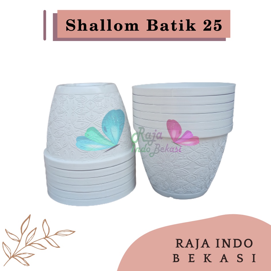 Rajaindobekasi LUSINAN 12PCS Pot Shallom Batik 25 Putih Pot Bunga Motif Batik Timbul Pot Bunga Besar Murah Tebal Bagus Bukan Pot Shallom Glory Glori 30 35 40