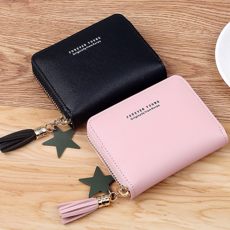 (5 WARNA) Dompet LOMENIA Resleting Zip Polos Gantungan Bintang LOD035