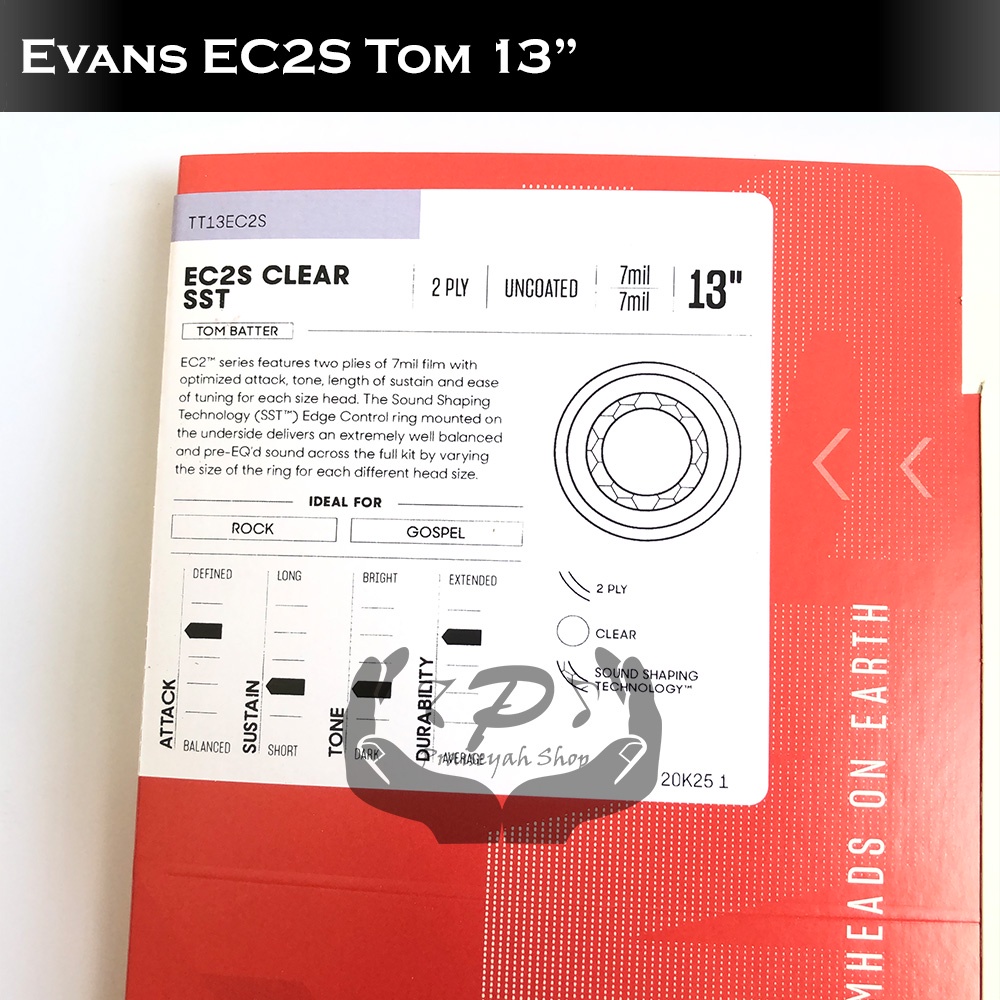 Head Drum Evans EC2S Clear TOM - 8&quot; - 10&quot; - 12&quot; - 13&quot; - 14&quot; (Batter / Head Atas)