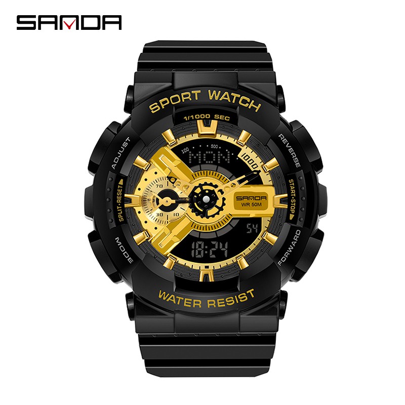 SANDA 3110 Jam Tangan Pria Digital Analog Dual Time Tali Rubber Shockproof Anti Air WATCHKITE WKOS