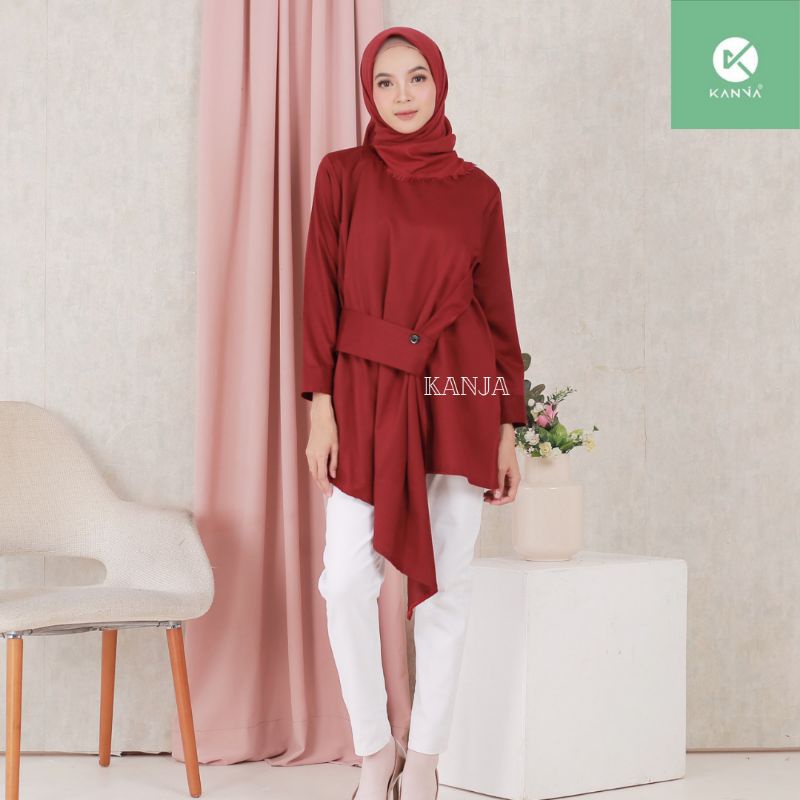 Tunik by Kanja Maroon Bahan Premium Toyobo Blus Asimetris Simple Lengan Panjang Tunik Katun Polos Te