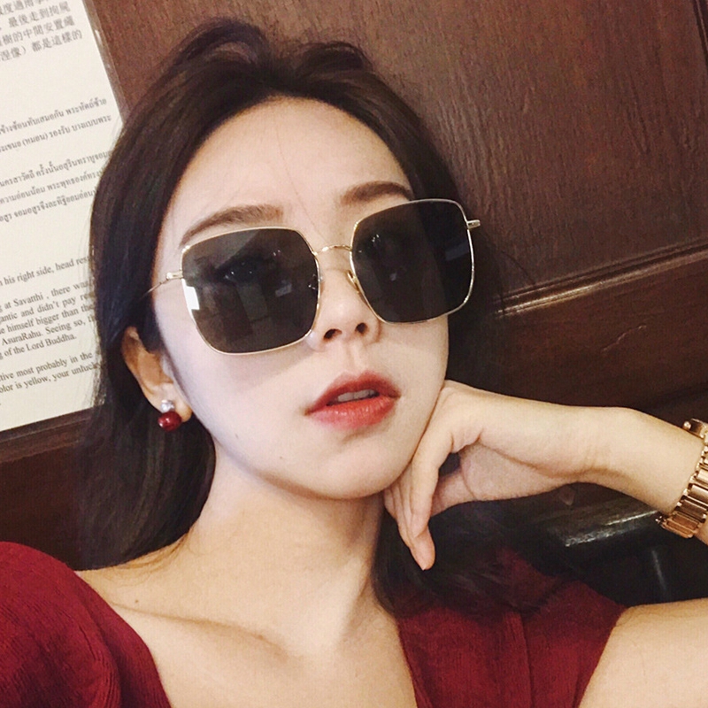 Korean fashion big frame square metal sunglasses for men and women