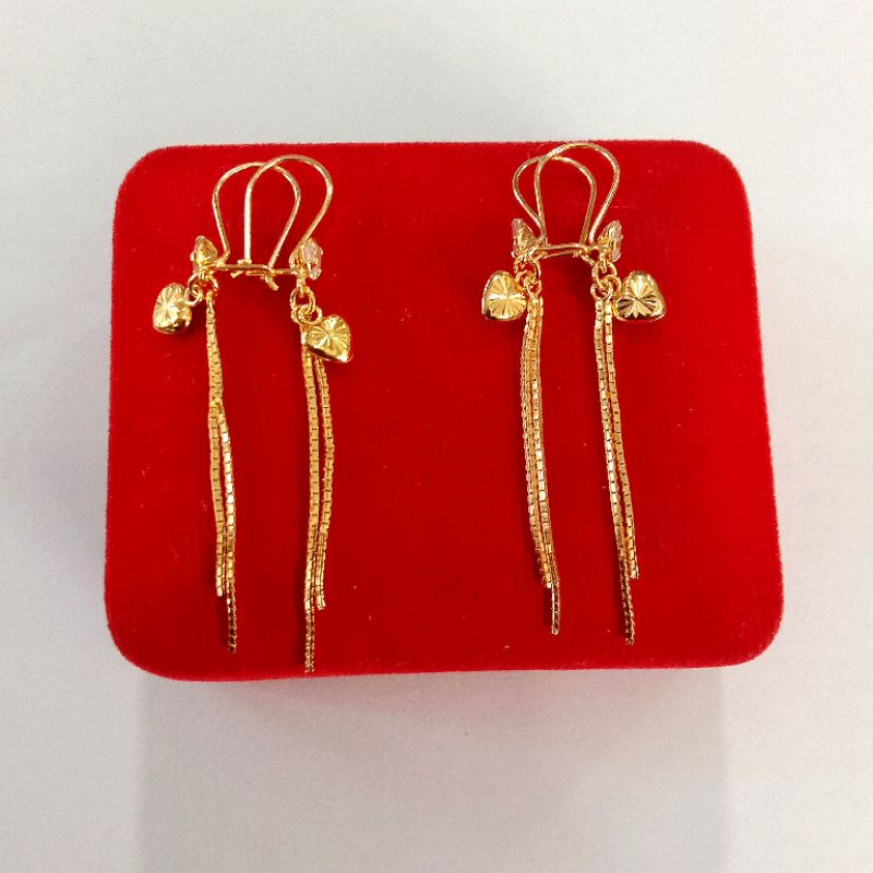 Anting Gantung Love 2 tali, Perak 925, Sepuh Emas Kuning