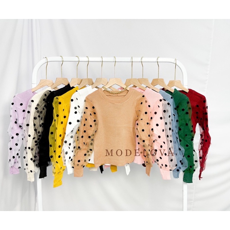 MDLV~C597 KNIT POLKA TOPS // ATASAN LENGAN PANJANG //WOMEN FASHION IMPORT