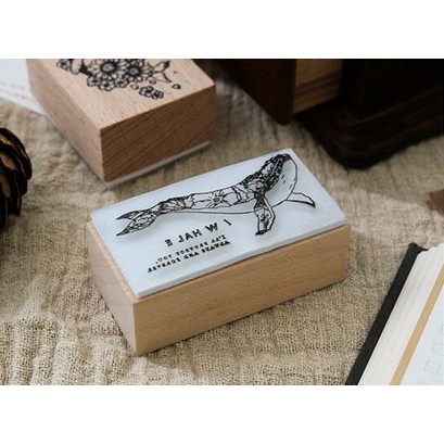 Wooden Rubber Stamp Lonely Whale - Stempel Pola Hewan Laut (12pcs)