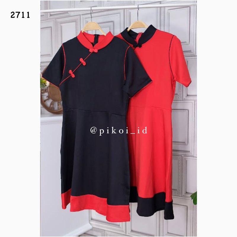 Dress Cheongsam merah imlek cny wanita / Qipao sincia congsam cewek lucu polos / Dress hitam / 2711