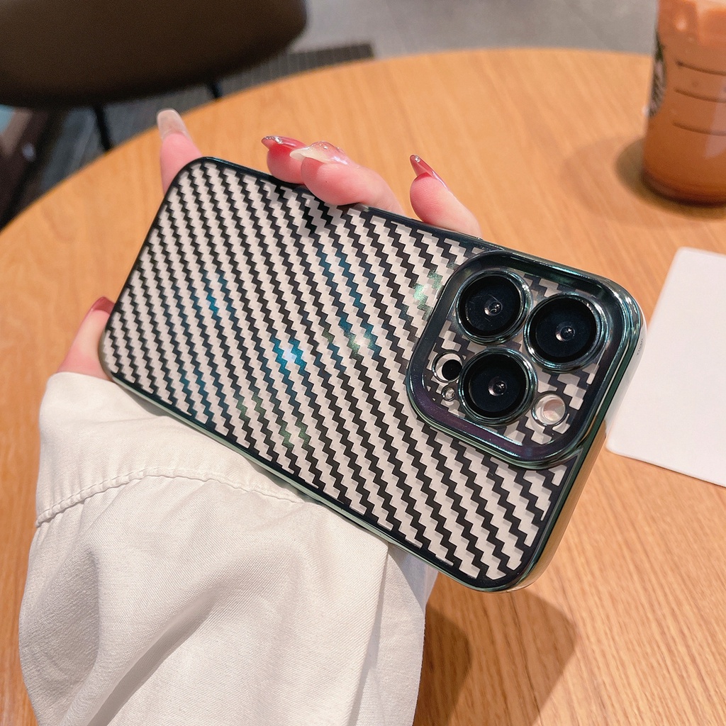 Soft Case Motif Carbon Fiber Dengan film Lensa shockproof Untuk iPhone 13 Pro MAX 11 Pro MAX 12 Pro MAX