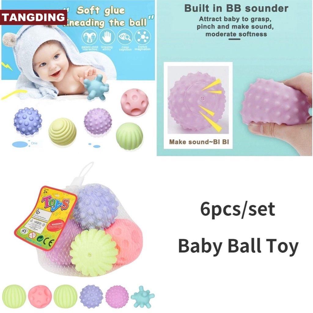 (Cod Tangding) 6pcs / Set Mainan Bola Karet Bertekstur Untuk Bayi / Balita