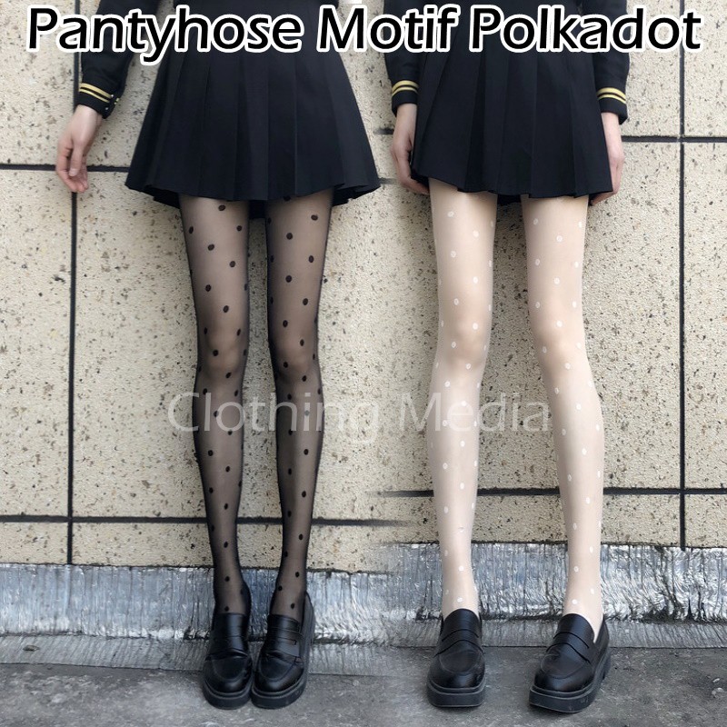 Pantyhose Motif Titik Polkadot Transparan Tipis Stocking Celana Polka Dot