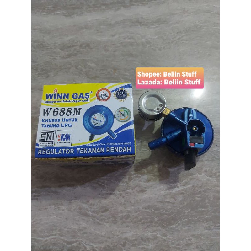 Regulator Tekanan Rendah Merek WINN GAS tipe W-688M/ Kepala Gas + Ampere Meter khusus tabung LPG