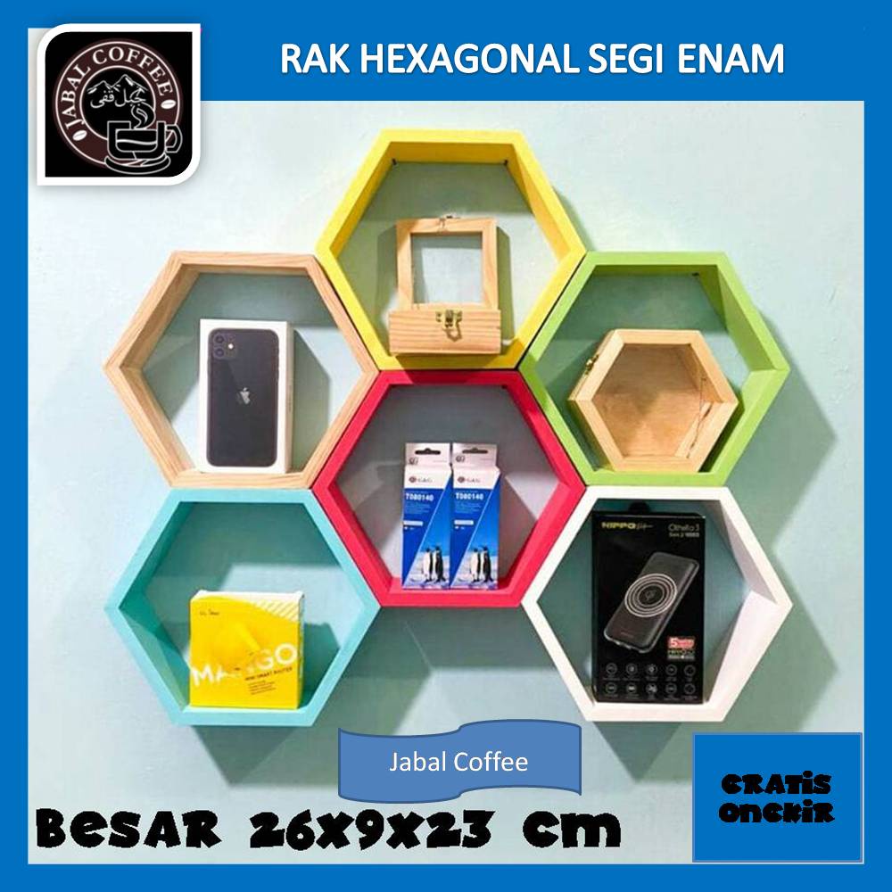 Rak Dinding Hexagonal Segi Enam / Rak Hexagonal Satu Set Isi 3 / Rak Hiasan Dinding 3 in 1 16