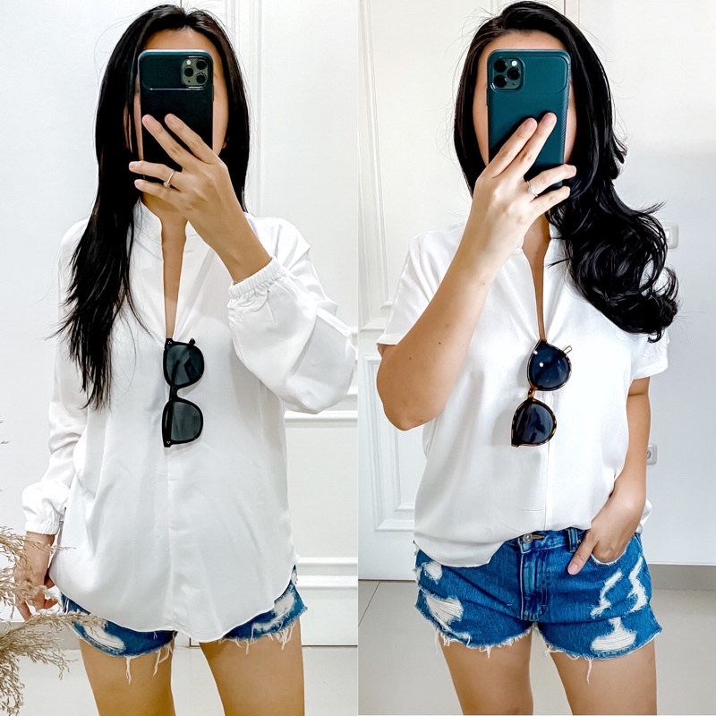 Double Lucky / Basic Twill / Atasan Rayon / Baju Atasan Wanita / All Size-Broken White