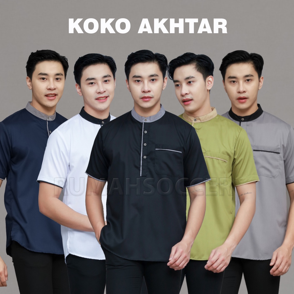 Baju Kemeja Koko Dewasa Lengan Pendek Polos AKHTAR Bahan Katun Adem Warna Olive Tersedia Ukuran S M L XL XXL