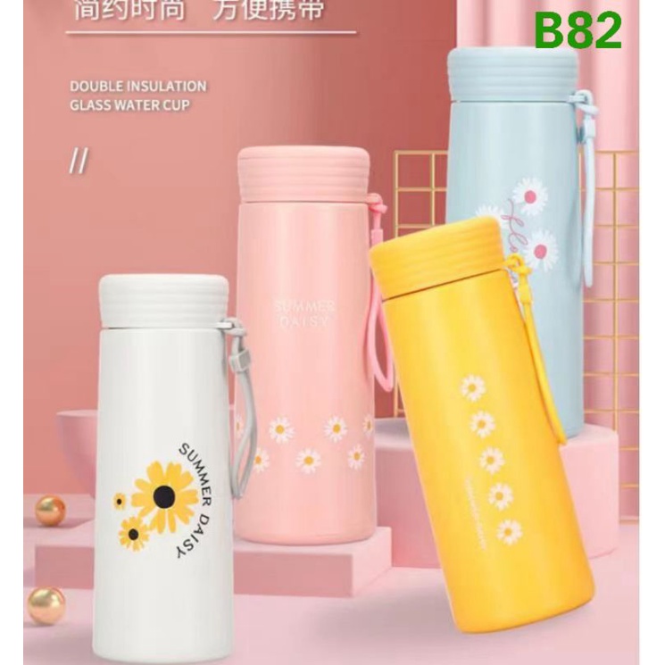 B ( B00082 ) BOTOL MINUM KACA BUNGA DAISY / HARGA GROSIR