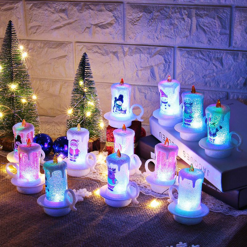 Lilin Elektrik LED Putih Gliter Gambar Santa Lilin Warna Warni Lampu Electric Soevenir Natal