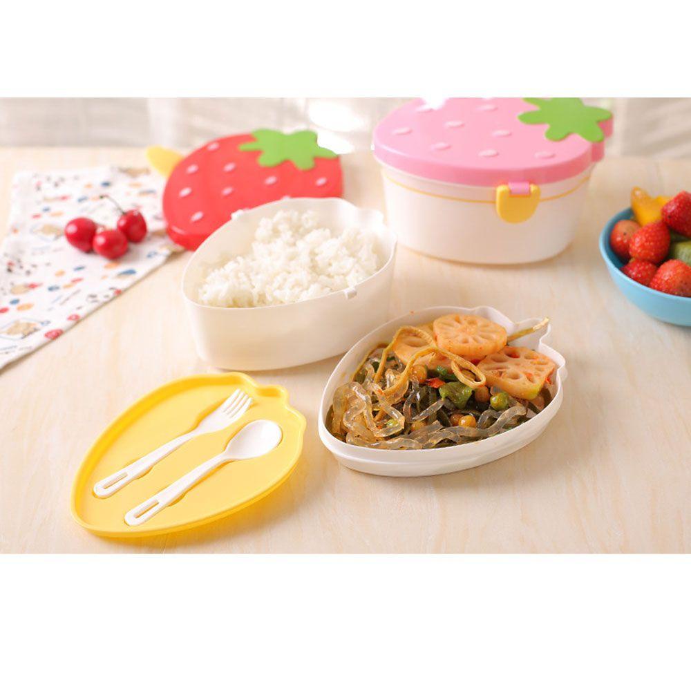 Solighter Strawberry Shape School Bowl Alat Makan Makanan Wadah Buah Kotak Makan