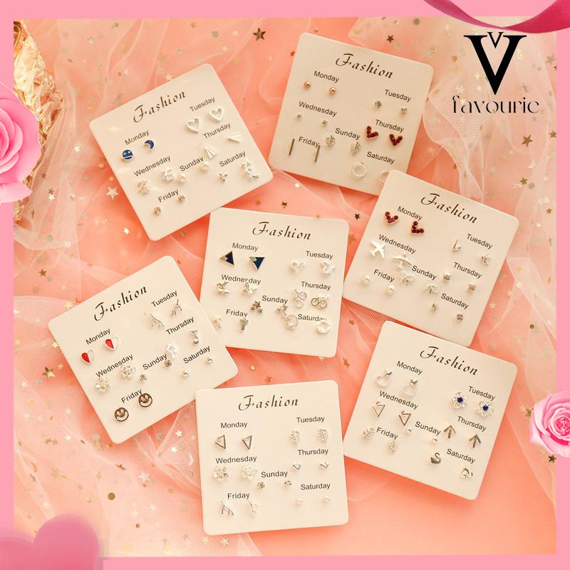 [COD]1 Set Satu minggu anting-anting set 925 anting mutiara fashion sederhana anting perhiasan kecil-FA