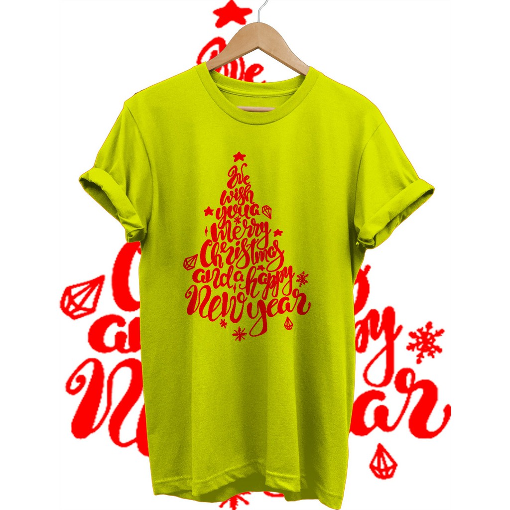 KAOS TSHIRT BAJU NATAL CHRISTMAS and happy new years BENTUK POHON BAJU MERRY CHRISTMAS COMBED 30S