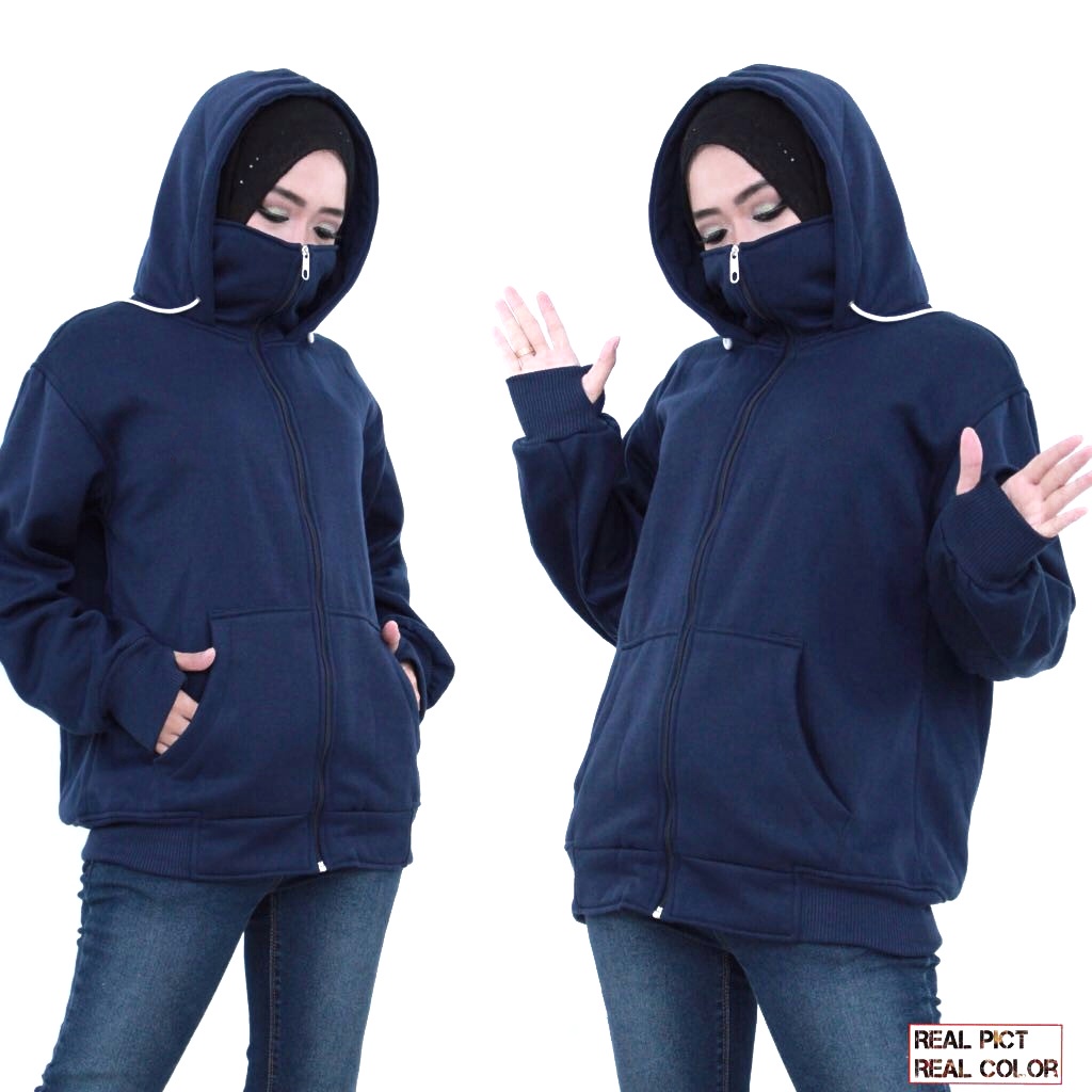 Jaket Ninja Polos dengan Zipper Full Resleting Pria Wanita Premium Dilengkapi Fingger Ditangan