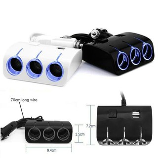 Dijual 3 socket car charger cigarette lighter with LED