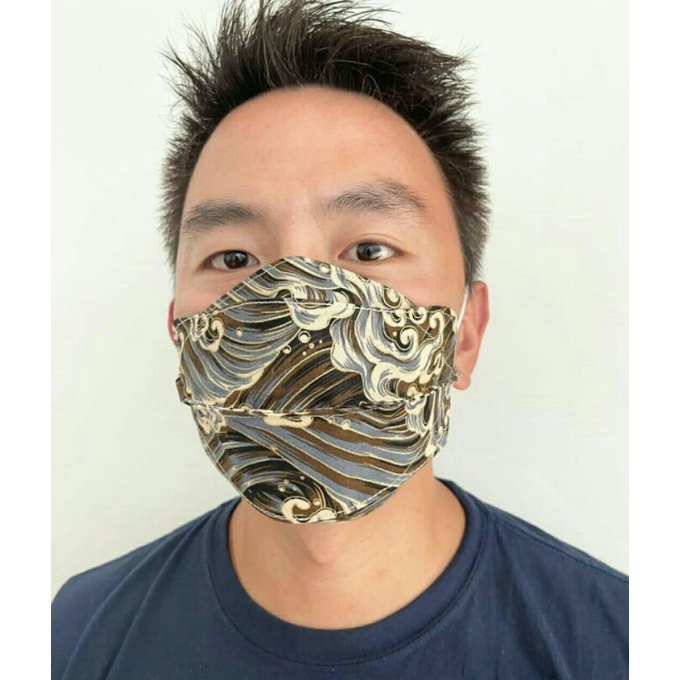 Masker kain 4D 3 lapis earloop motif ocean fashion unisex keren cantik