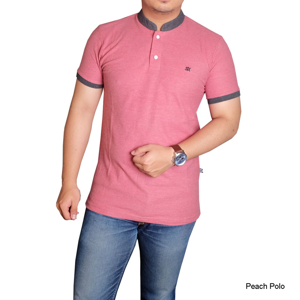 Copenhagen Kaos  Polo Pria  Berkerah  Peach Kerah Hitam 