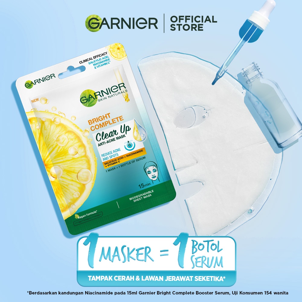 GARNIER SKIN NATURALS BRIGHT COMPLETE CLEAR UP ANTI-ACNE MASK / MASKER WAJAH 23 G