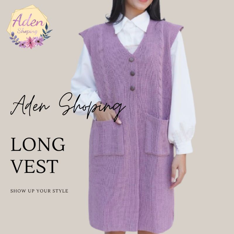 Rompi Rajut Panjang Kancing Long Vest Button