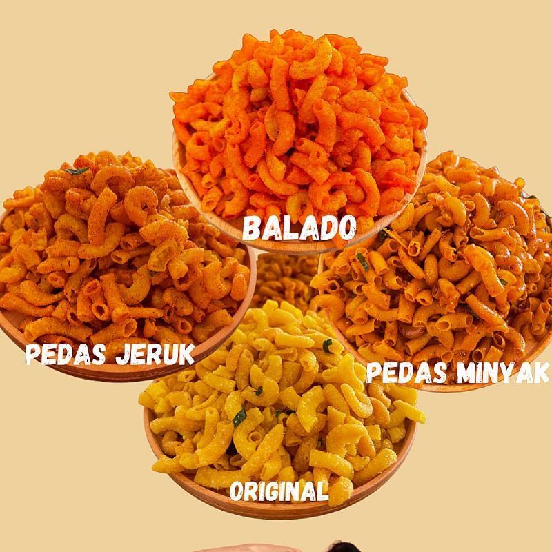 

Makaroni 100gr (Pedas Jeruk, Pedas Minyak, Balado, Original Jeruk)