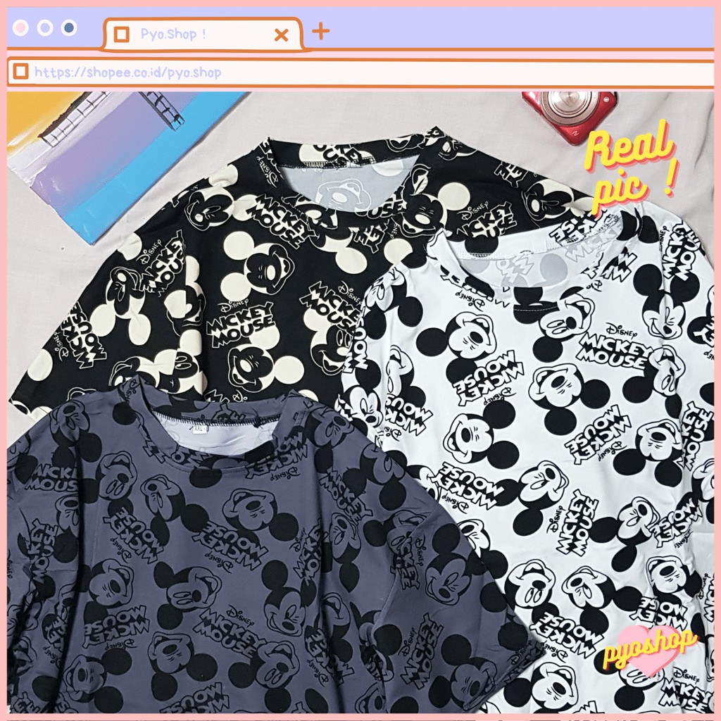 Oversize Tee Tshirt Kaos Import Longgar Model Besar Motif Mickey Mouse Fullprint untuk Wanita