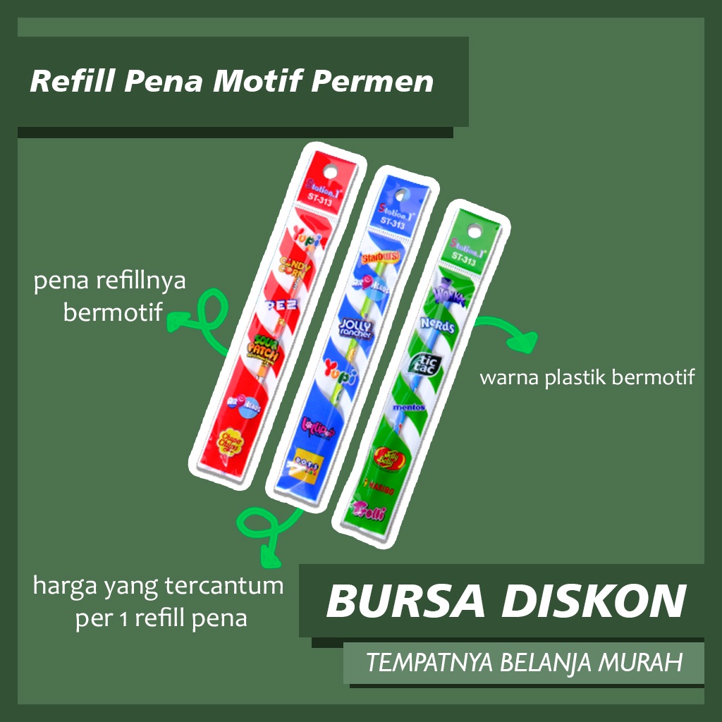 

Refill Pena Motif Permen Coklat Isi Ulang Pen Pulpen Tinta Gel Bolpen