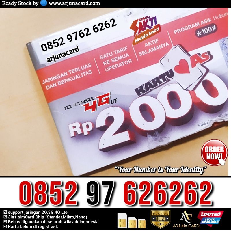 PERDANA NOMOR CANTIK AS 626262 TELKOMSEL 4G TRIPLE ABABAB