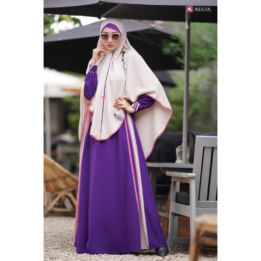 SET GAMIS AULIA NEW QAMEELA DARK VIOLET SET HIJAB TERBARU ITY CREP DRESS WANITA BUSANA MUSLIM MUSLIM