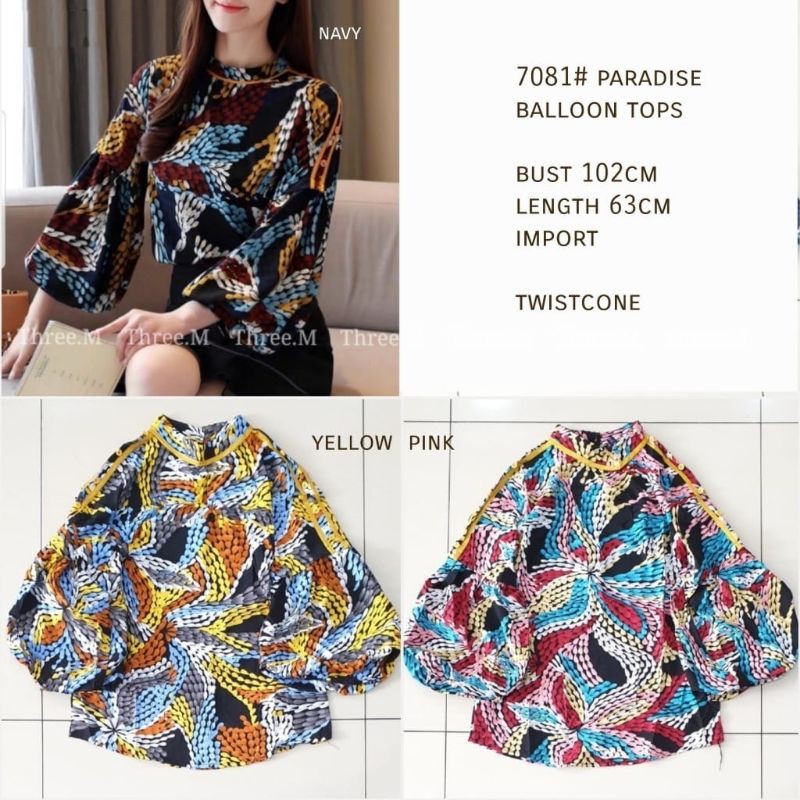 7081 Blouse Wanita import lengan balon Baju balon Atasan cewek Korea Pakaian wanita murah Baju abege