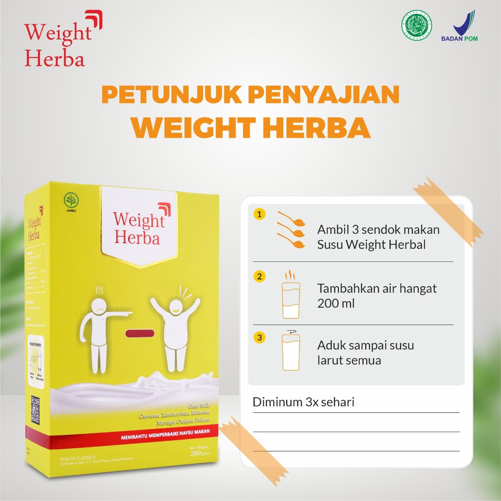 Weight Herba - Penambah Berat Badan Susu Etawa Asli  100% Original Tingkatkan Nafsu Makan Perbaiki Saluran Pencernaan Jaga Tekanan Darah Dalam Tubuh Penggemuk Gemuk Sehat Isi 200gr