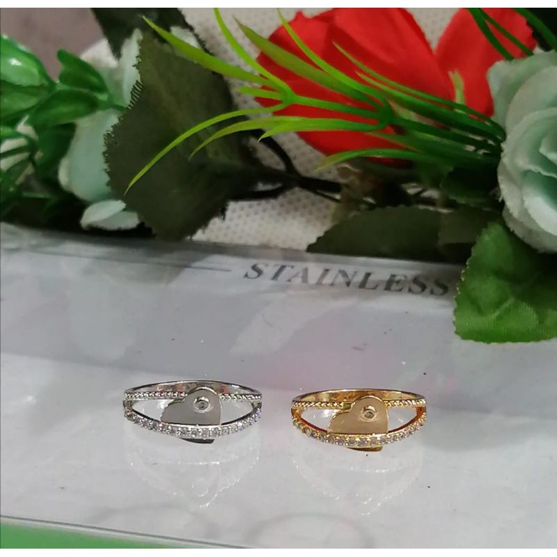 CINCIN WANITA TITANIUM ANTI PUDAR WARNA GOLD DAN SILVER LAPIS EMAS 24 K