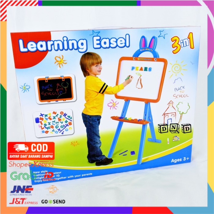

✨ BISA COD ✨ Mainan Anak Learning Easel 3 In 1 Papan Tulis Magnet Black White Board