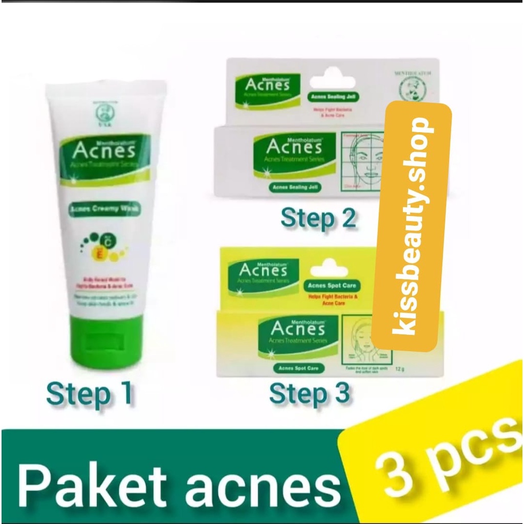 Paket Acnes Perawatan Wajah Berjerawat ( Creamy Wash 50gr + acnes spotcare + Sealing Jell 9gr ) - 3 