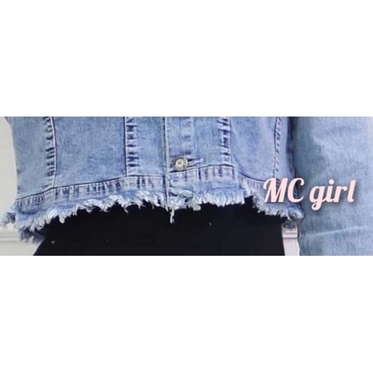 MC girl - Jaket Jeans Crop Rawis Gambar Pita Belakang 3D Wanita / Jaket Denim Body Pendek Rumbai Gambar Belakang Sequin Cewek / Jacket Lepis Snow Wash