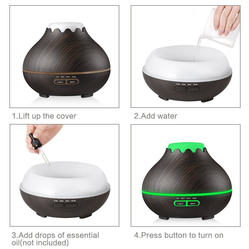 H05 - Essential Oil Aromatherapy Diffuser Ultrasonic Cool Mist Aroma Humidifier 7 Colors 400ML