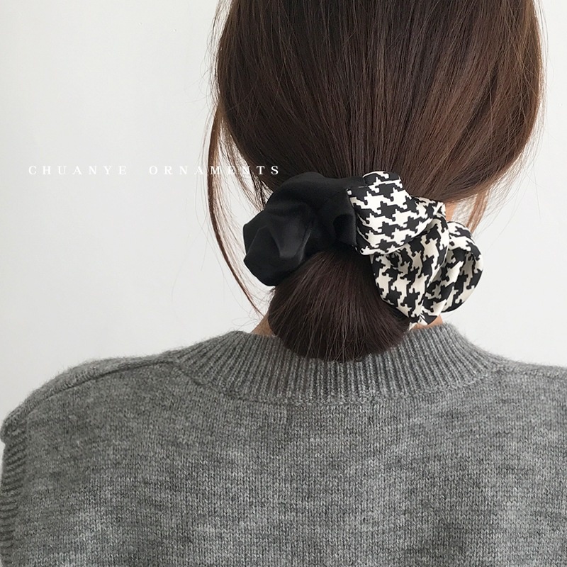 Versi Korea busur panjang pita rambut cincin houndstooth tali kepala dengan pita karet pita