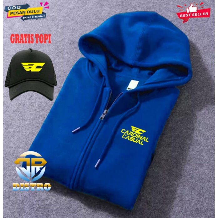 GRATIS TOPI... Jaket Hoodie Resleting Cardinal Casual Text Yellow Premium Quality Jaket Pria Wanita 