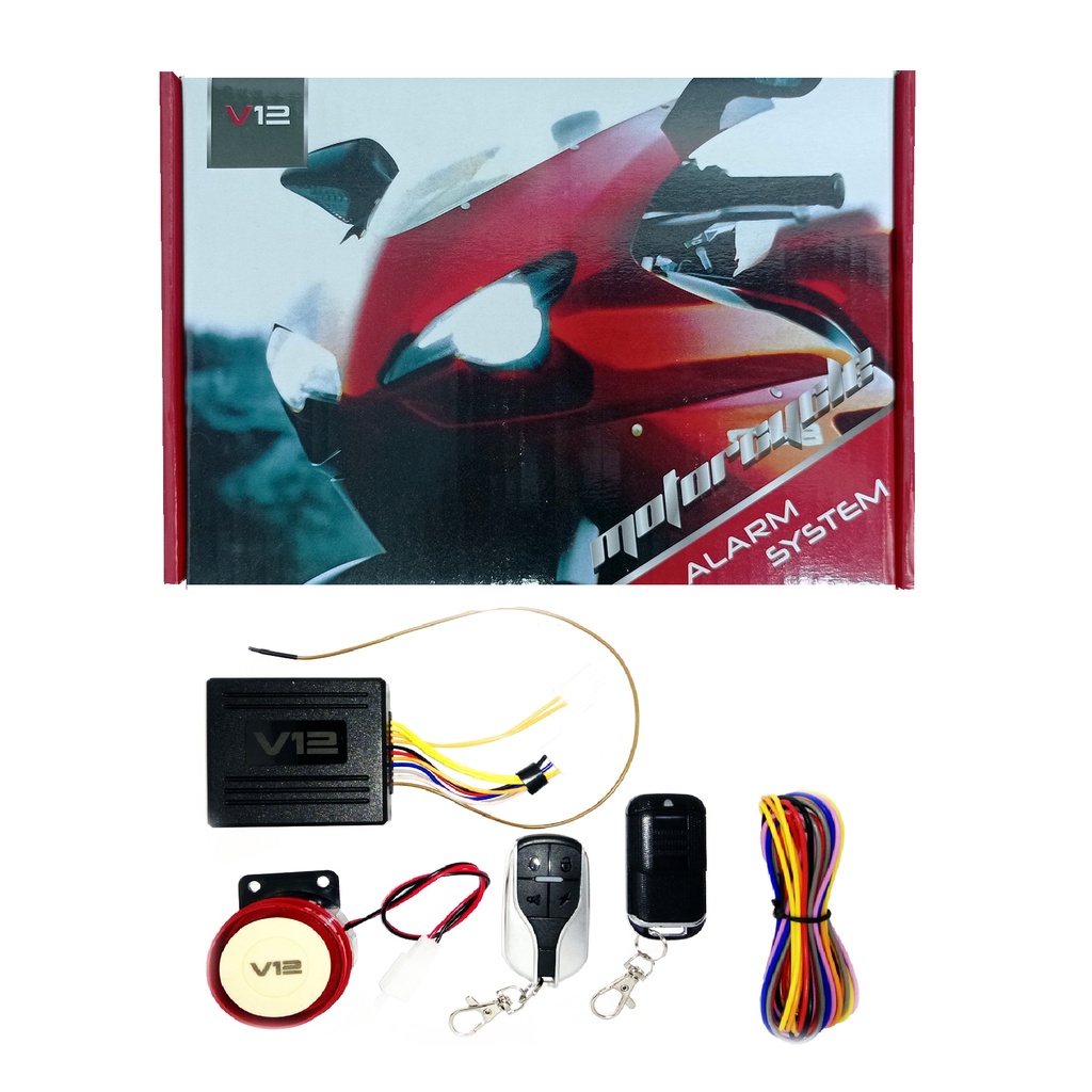 Alarm Motor Remote V12 Fitur Stater Remot - Alarm Motor Antimaling - Anti Rampas - Sensor Getar / Alarm Motor System V12 Remote Stater Jarak Jauh Universal