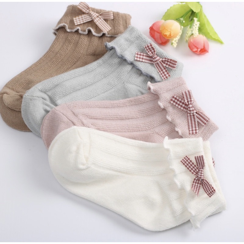 Kaos Kaki Anak Balita Perempuan Pendek Model PITA KOTAK Pendek / Kids Toddler Socks