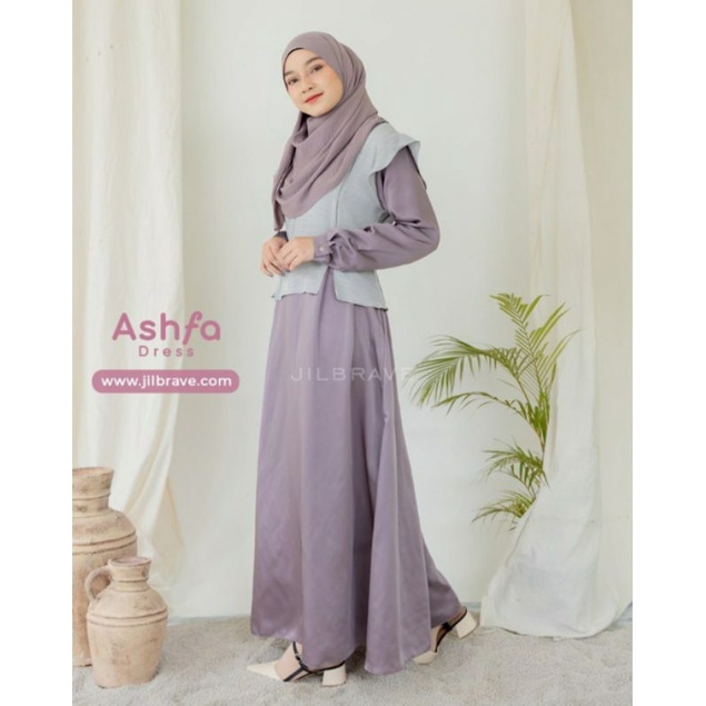 SAFA SERIES Ashfa Dress Jilbrave | Gamis Syari Couple Series Bahan Maxmara Silk Model Outer menyatu