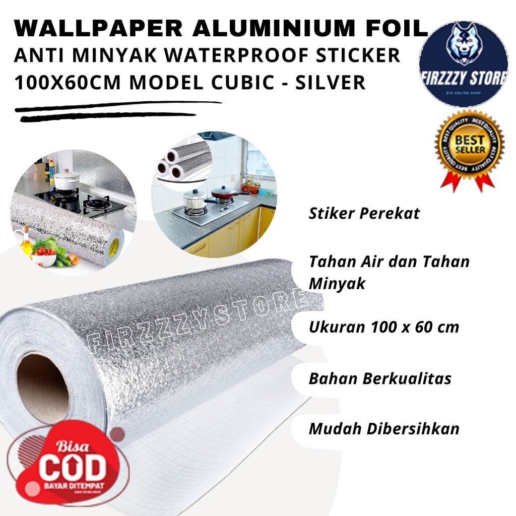 Wallpaper Aluminium Foil Anti Minyak Waterproof Sticker 100x60cm Model Cubic