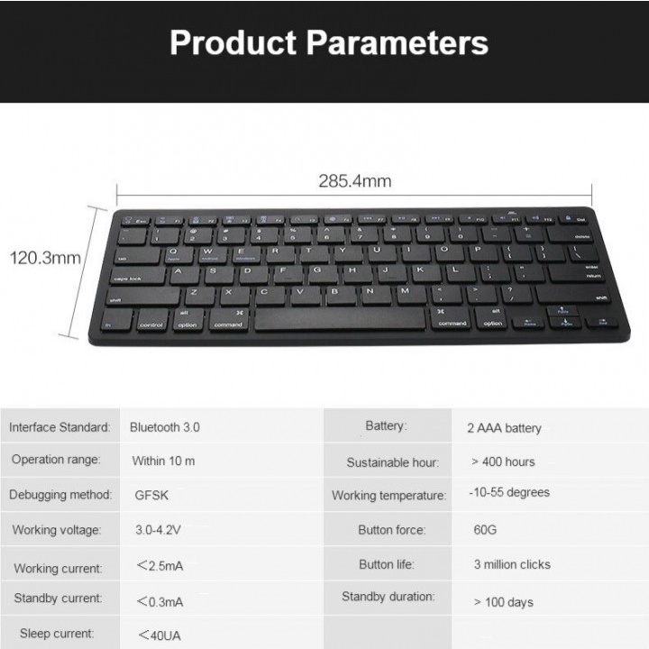 BK3001 - Universal Bluetooth 3.0 Wireless Keyboard - Battery Powered