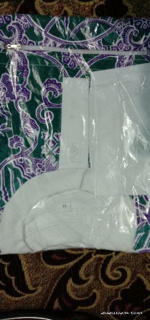 Kaos Haji Batik Pria Lengan Panjang Berkantong K3/saku Kancing Sablon - Perlengkapan Haji Dan Umroh