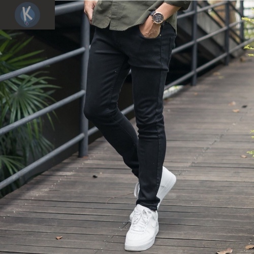 CELANA JEANS PRIA PULL&amp;BEAR FULL BLACK SKINNY PULLANDBEAR PULL &amp; BEAR PULL AND BEAR P&amp;B HITAM DENIM