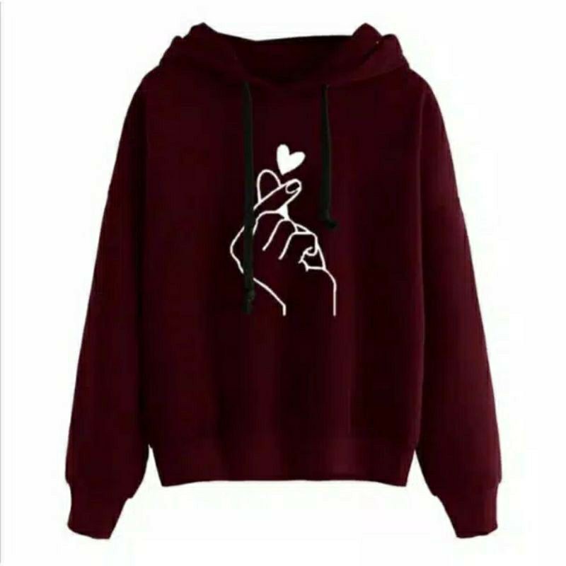 LONGTime379 Sweater Cewek Lt.Saranghaeyo Hoodie Cewek Sweater Wanita Keren New Model-Maron